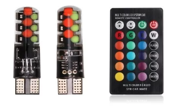 Set 2 Becuri LED RGB Auto Cu Telecomanda soclu T10  cu BILUTE/ 192 / w5w putere 2W